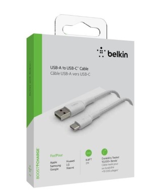 Câble BELKIN Tressé USB à Type-C 2m Blanc