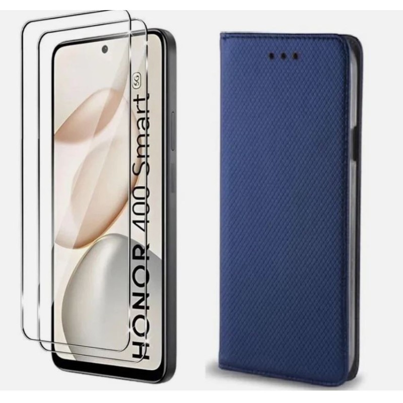 Pochette pour Honor 400 Smart Bleue + 2x verres trempés